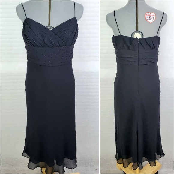 Vtg 90s Eliza J silk beaded evening slip dress 10P - Picture 2 of 6